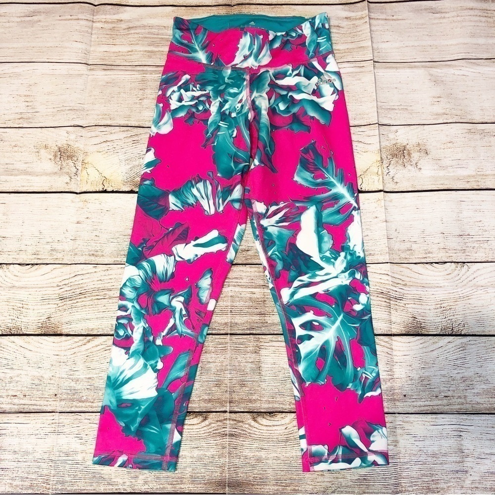 Adidas Pink Palm Leaf Crop Leggings Size XS